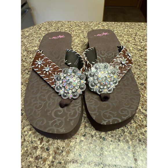 Women's Blazin Roxx Megan Whipstitch Flip Flops Sandals Brown Size 9 Platform - Picture 1 of 7
